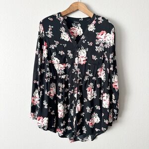 Torrid Emma‎ Black Floral Print Button Front Peplum Blouse Top Plus Size 2X